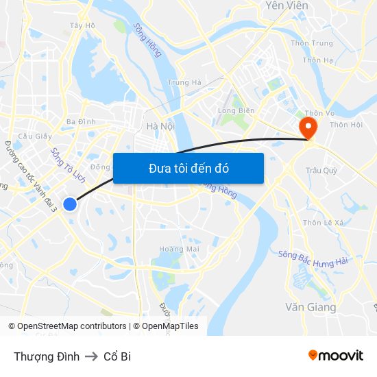 Thượng Đình to Cổ Bi map