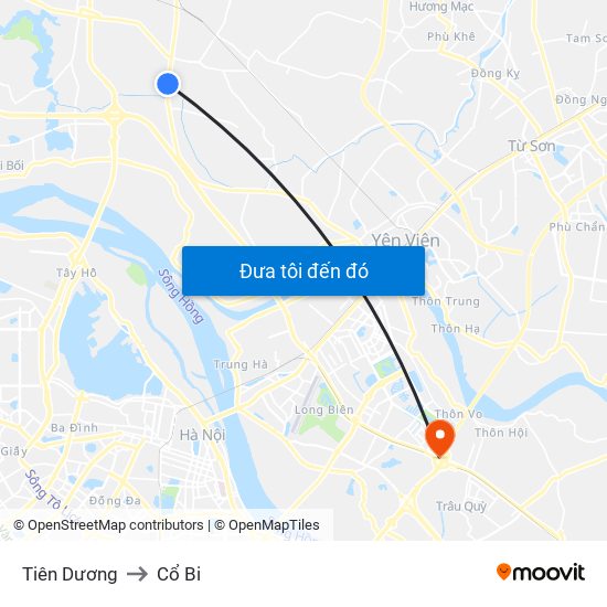 Tiên Dương to Cổ Bi map