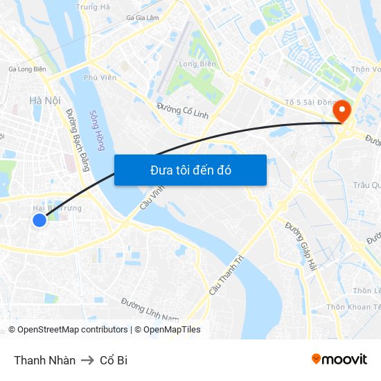 Thanh Nhàn to Cổ Bi map