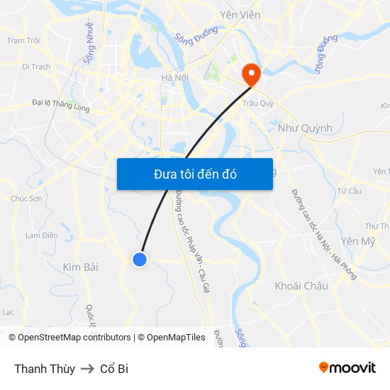Thanh Thùy to Cổ Bi map