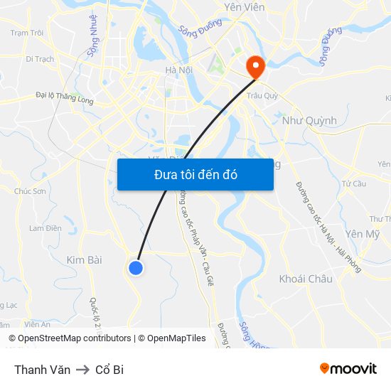 Thanh Văn to Cổ Bi map