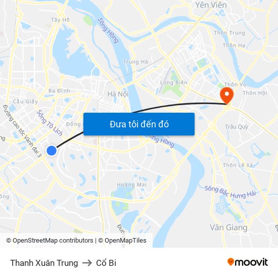 Thanh Xuân Trung to Cổ Bi map