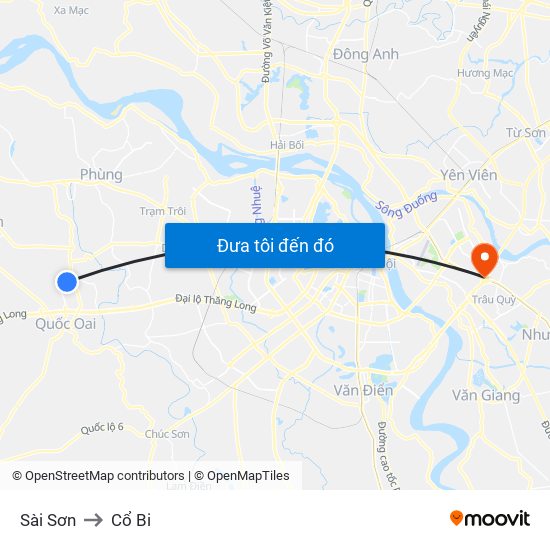 Sài Sơn to Cổ Bi map