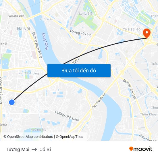 Tương Mai to Cổ Bi map