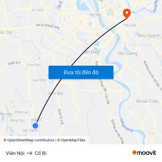 Viên Nội to Cổ Bi map