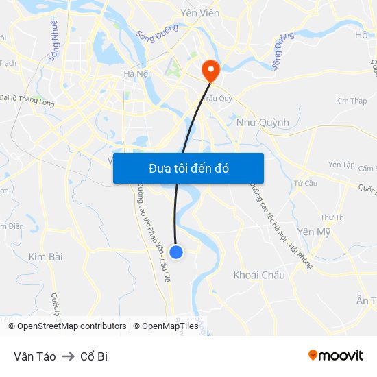 Vân Tảo to Cổ Bi map