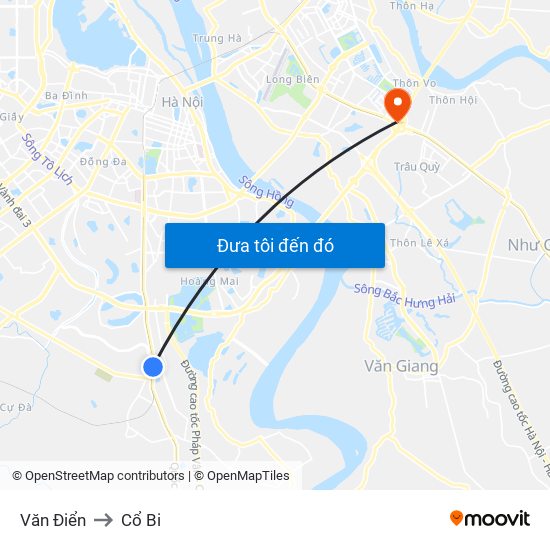 Văn Điển to Cổ Bi map