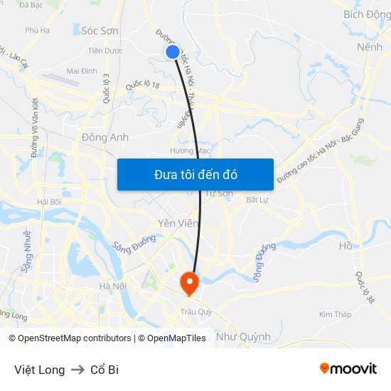 Việt Long to Cổ Bi map