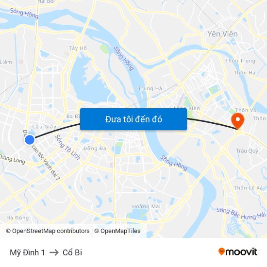 Mỹ Đình 1 to Cổ Bi map