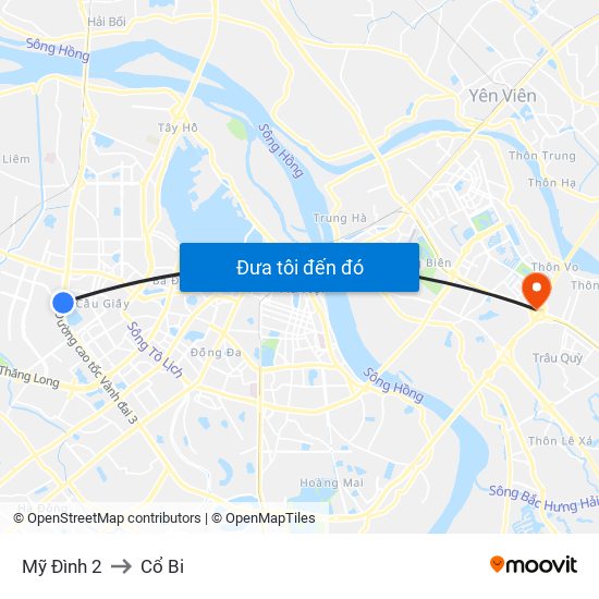 Mỹ Đình 2 to Cổ Bi map