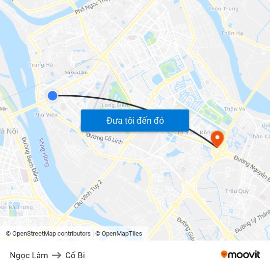 Ngọc Lâm to Cổ Bi map