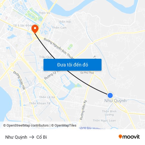 Như Quỳnh to Cổ Bi map