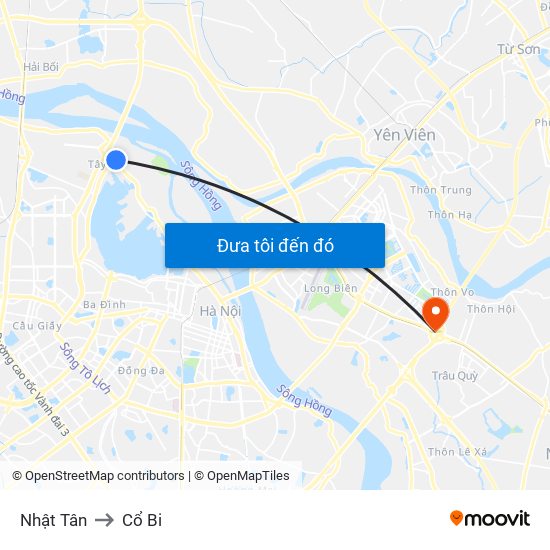 Nhật Tân to Cổ Bi map