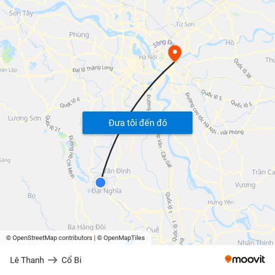 Lê Thanh to Cổ Bi map