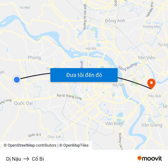 Dị Nậu to Cổ Bi map