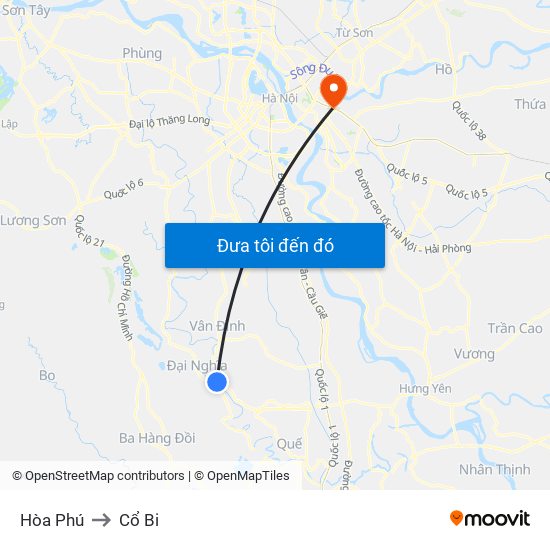 Hòa Phú to Cổ Bi map