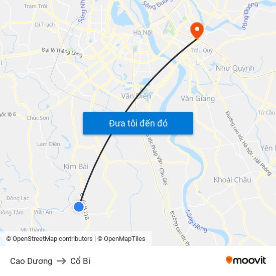 Cao Dương to Cổ Bi map