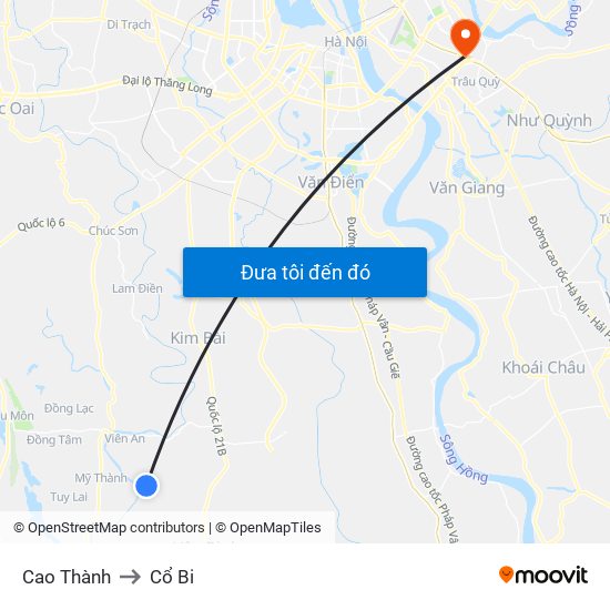 Cao Thành to Cổ Bi map