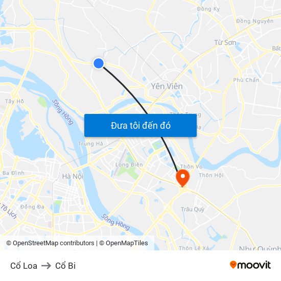 Cổ Loa to Cổ Bi map