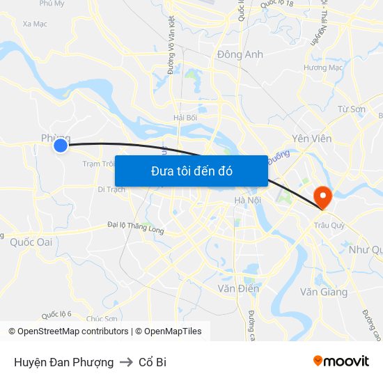 Huyện Đan Phượng to Cổ Bi map