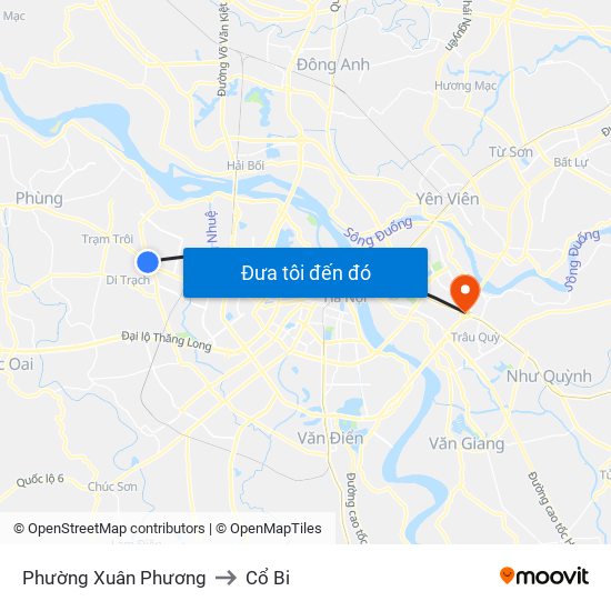 Phường Xuân Phương to Cổ Bi map