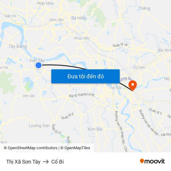 Thị Xã Sơn Tây to Cổ Bi map