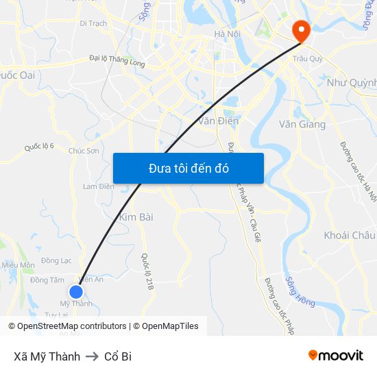 Xã Mỹ Thành to Cổ Bi map