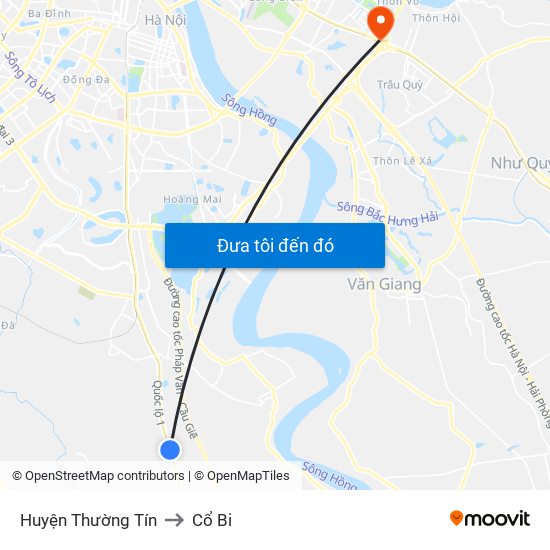 Huyện Thường Tín to Cổ Bi map