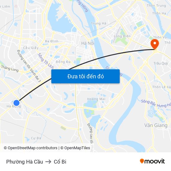 Phường Hà Cầu to Cổ Bi map