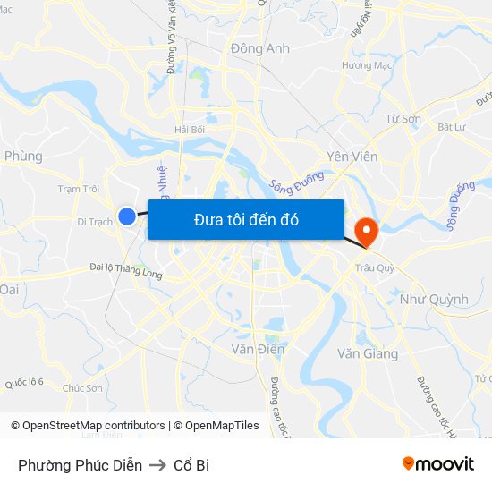 Phường Phúc Diễn to Cổ Bi map