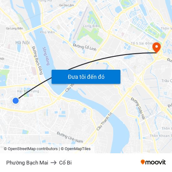 Phường Bạch Mai to Cổ Bi map