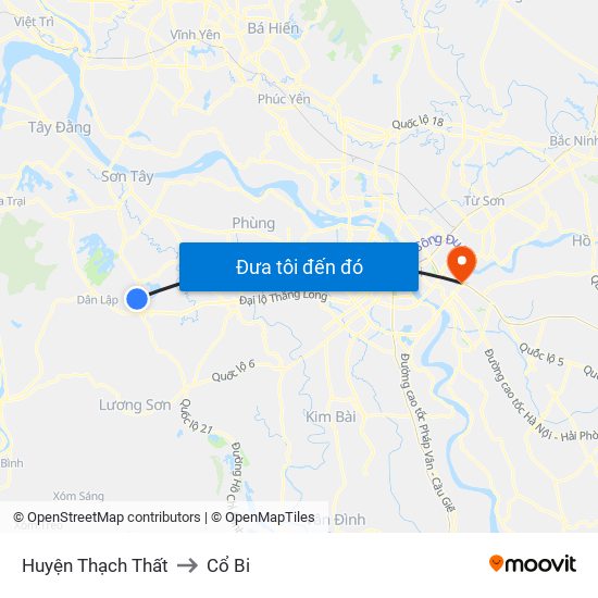 Huyện Thạch Thất to Cổ Bi map