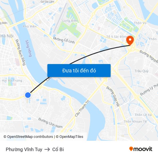 Phường Vĩnh Tuy to Cổ Bi map