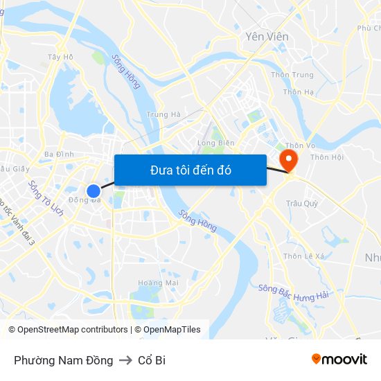 Phường Nam Đồng to Cổ Bi map