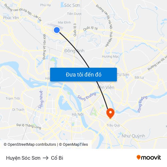 Huyện Sóc Sơn to Cổ Bi map