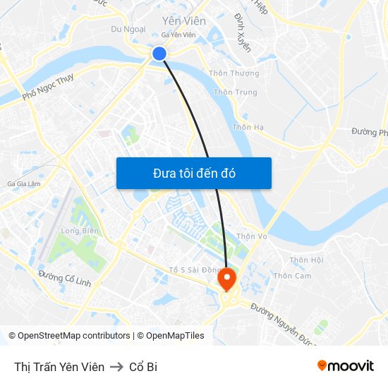 Thị Trấn Yên Viên to Cổ Bi map