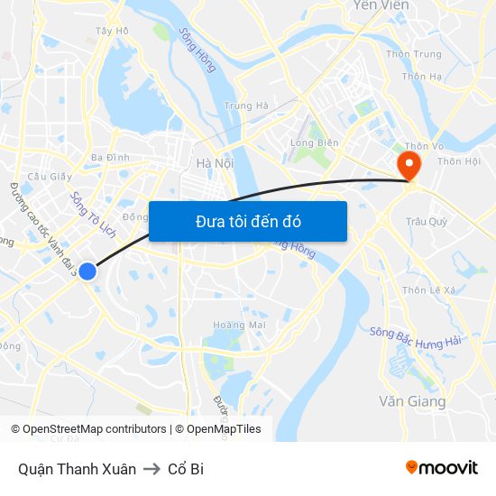 Quận Thanh Xuân to Cổ Bi map