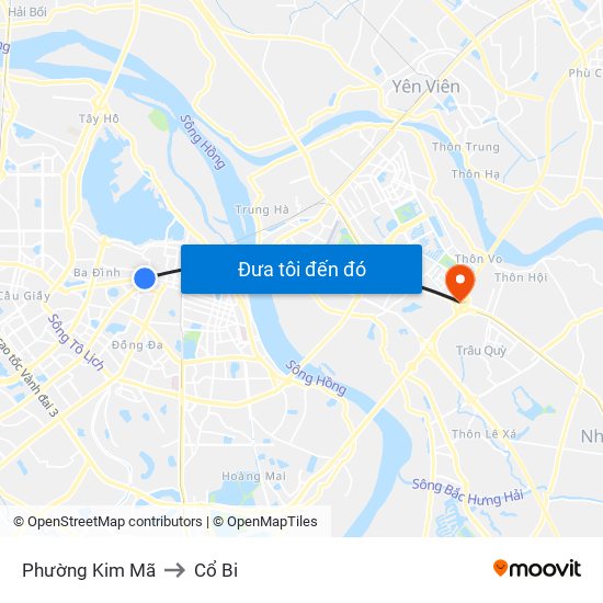 Phường Kim Mã to Cổ Bi map