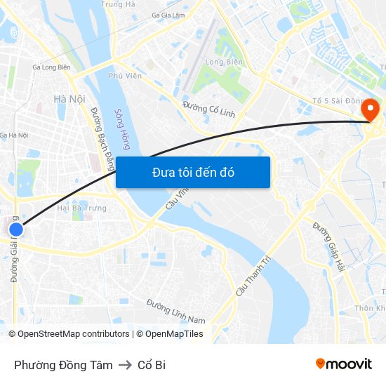 Phường Đồng Tâm to Cổ Bi map