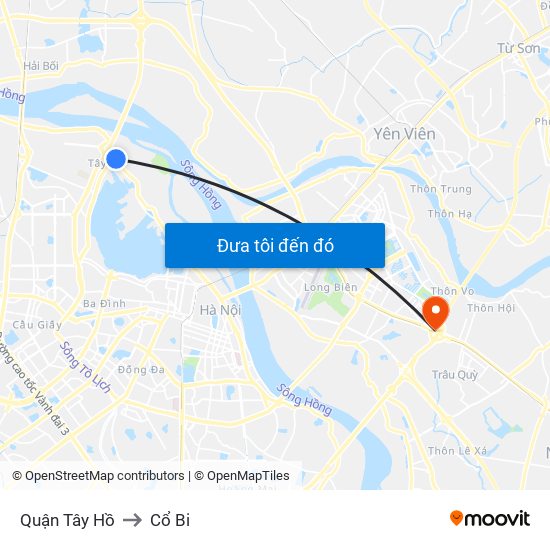 Quận Tây Hồ to Cổ Bi map