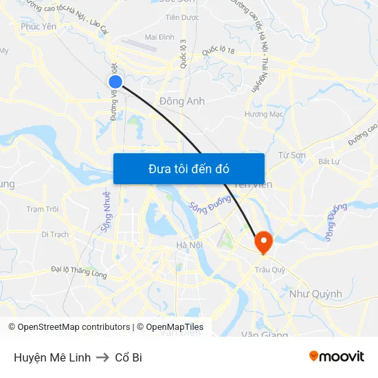 Huyện Mê Linh to Cổ Bi map