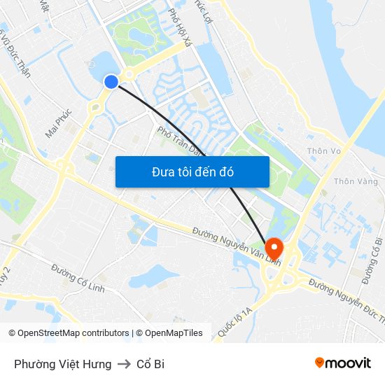 Phường Việt Hưng to Cổ Bi map