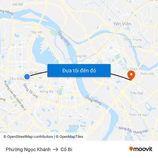 Phường Ngọc Khánh to Cổ Bi map