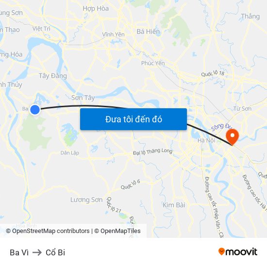 Ba Vì to Cổ Bi map