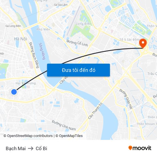 Bạch Mai to Cổ Bi map