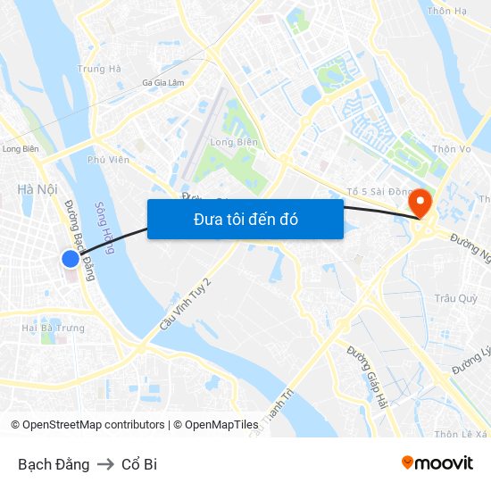 Bạch Đằng to Cổ Bi map