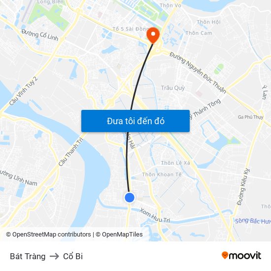 Bát Tràng to Cổ Bi map