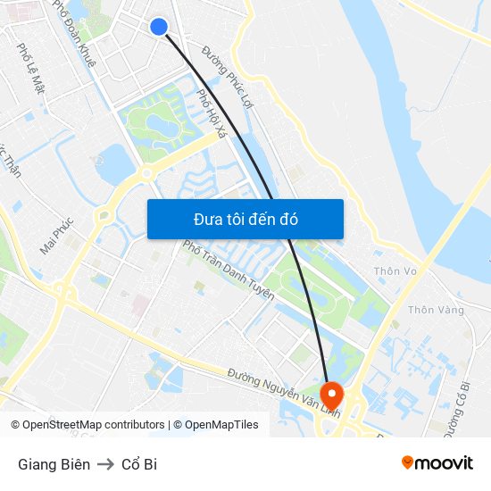 Giang Biên to Cổ Bi map