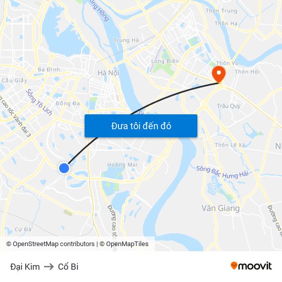 Đại Kim to Cổ Bi map