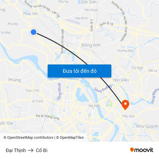 Đại Thịnh to Cổ Bi map